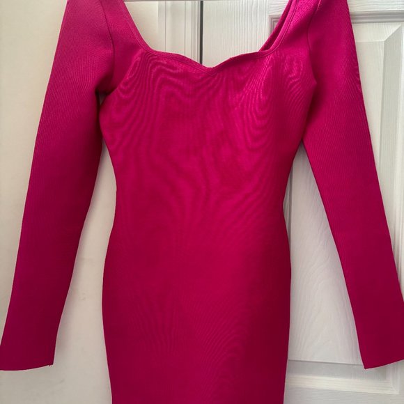 "Diana Mini Dress" by Superdown- Hot Pink, Long-Sleeved Bodycon Dress, Size XS - Picture 3 of 4